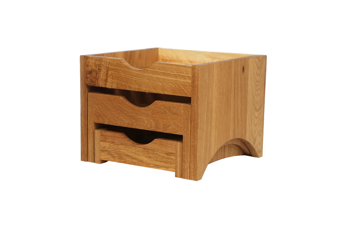 Select Concept BQ705L 3‑Tray Display Stand, Oak Wood, Black Finish, 10.900"W x 11.020"D x 8.660"H