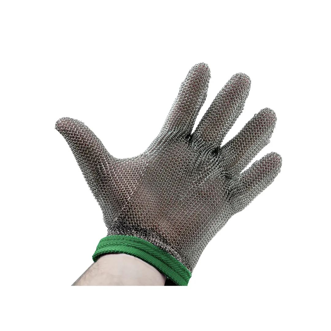 Alfa International 515 XL Cut‑Resistant Glove – XL, Steel Rings, Green Wristband Snap, USDA‑US Made