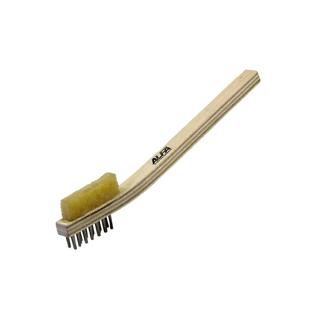 Alfa International STONE-CT Wire Brush, Wood Handle, Stainless Steel Bristles, Honey Rubber Grip