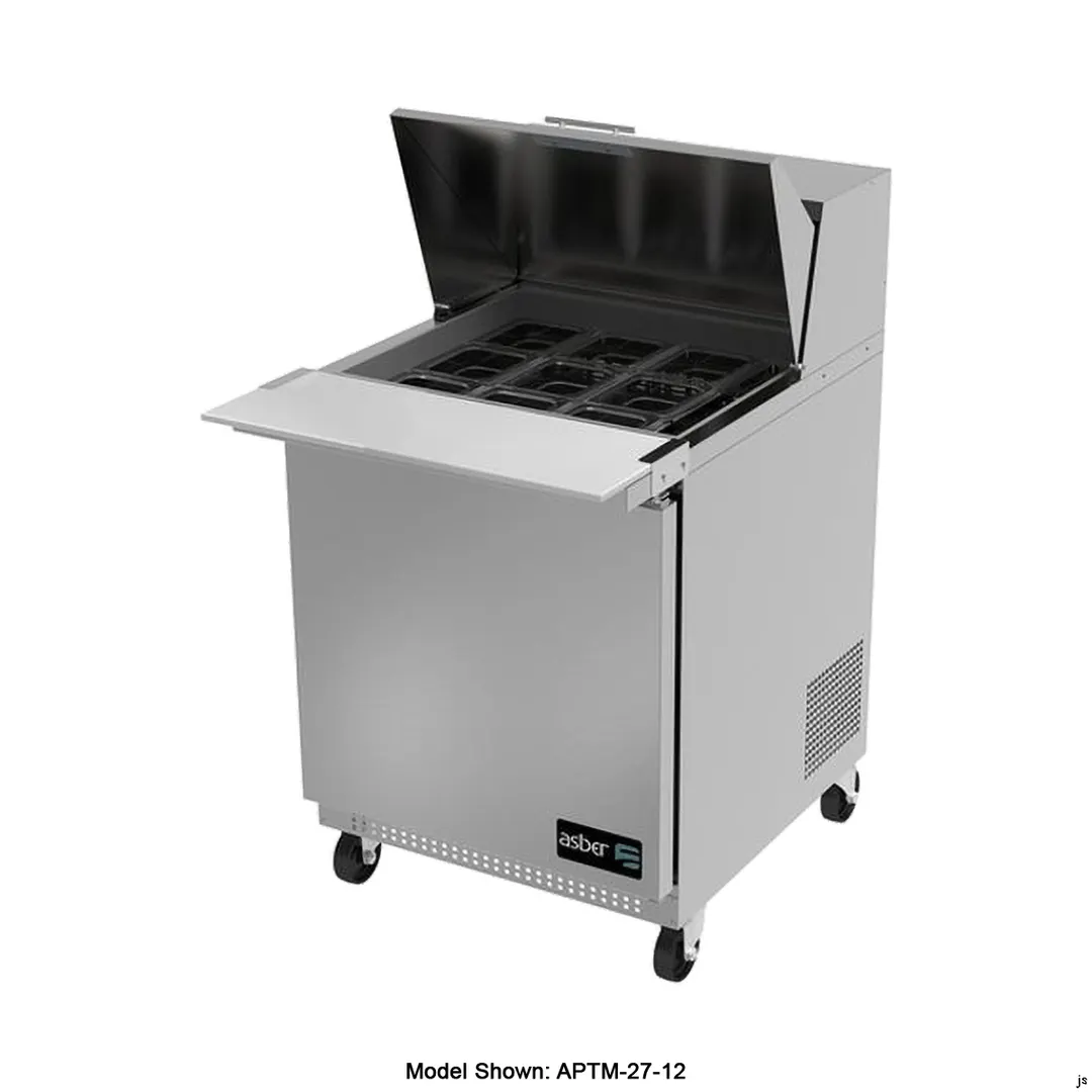 Asber APTM 27 12 P 27" 1-Door Mega Top Sandwich and Salad Prep Table, 12 Pans, Stainless Steel