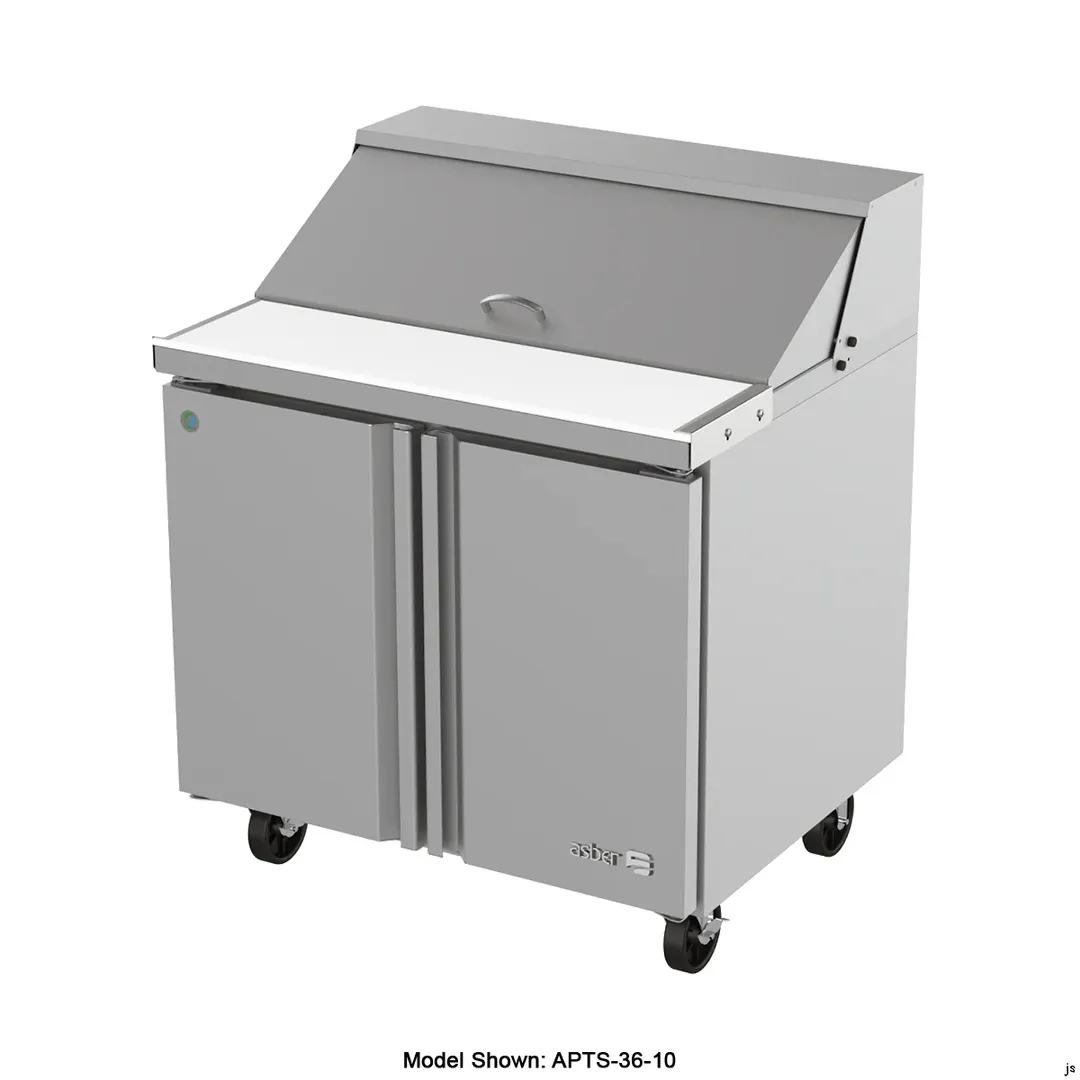 Asber APTS 36 10 P 36" 2-Door Sandwich and Salad Prep Table, 10 Pans, Stainless Steel