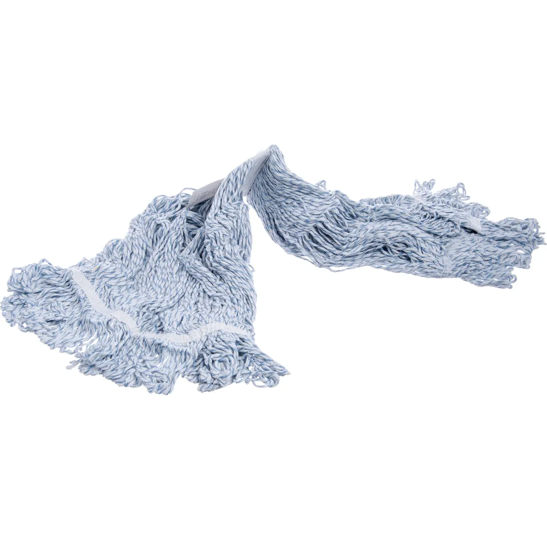Carlisle 369670B14 Flo-Pac Mop Head, 4-Ply End, Blue Rayon-Cotton Yarn with -1/2" Vinyl-Coated Band