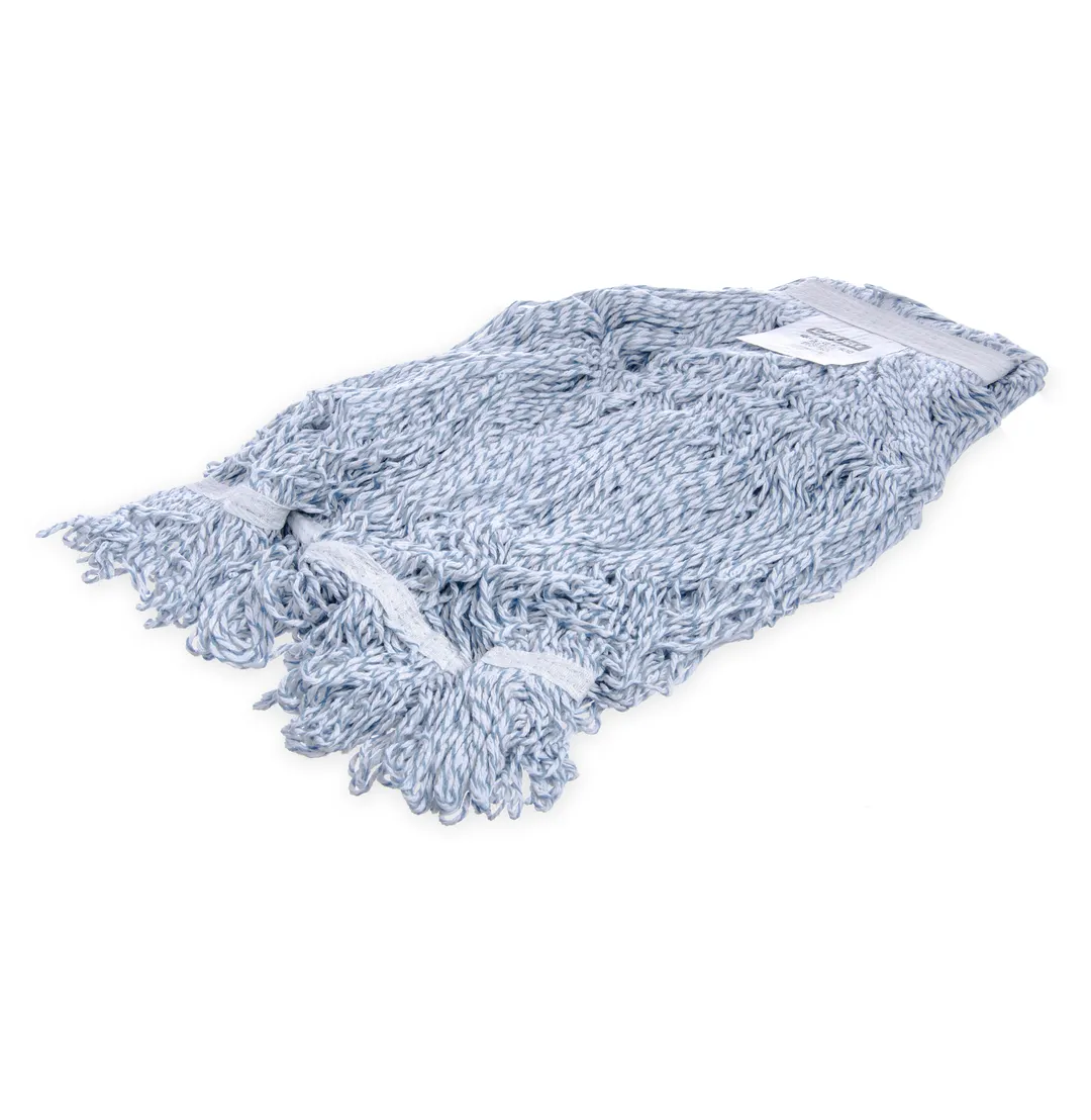 Carlisle 369674B14 Flo-Pac Mop Head - 4-Ply Loop-End, Blue Rayon-Cotton Yarn, White -1/2" Vinyl Band