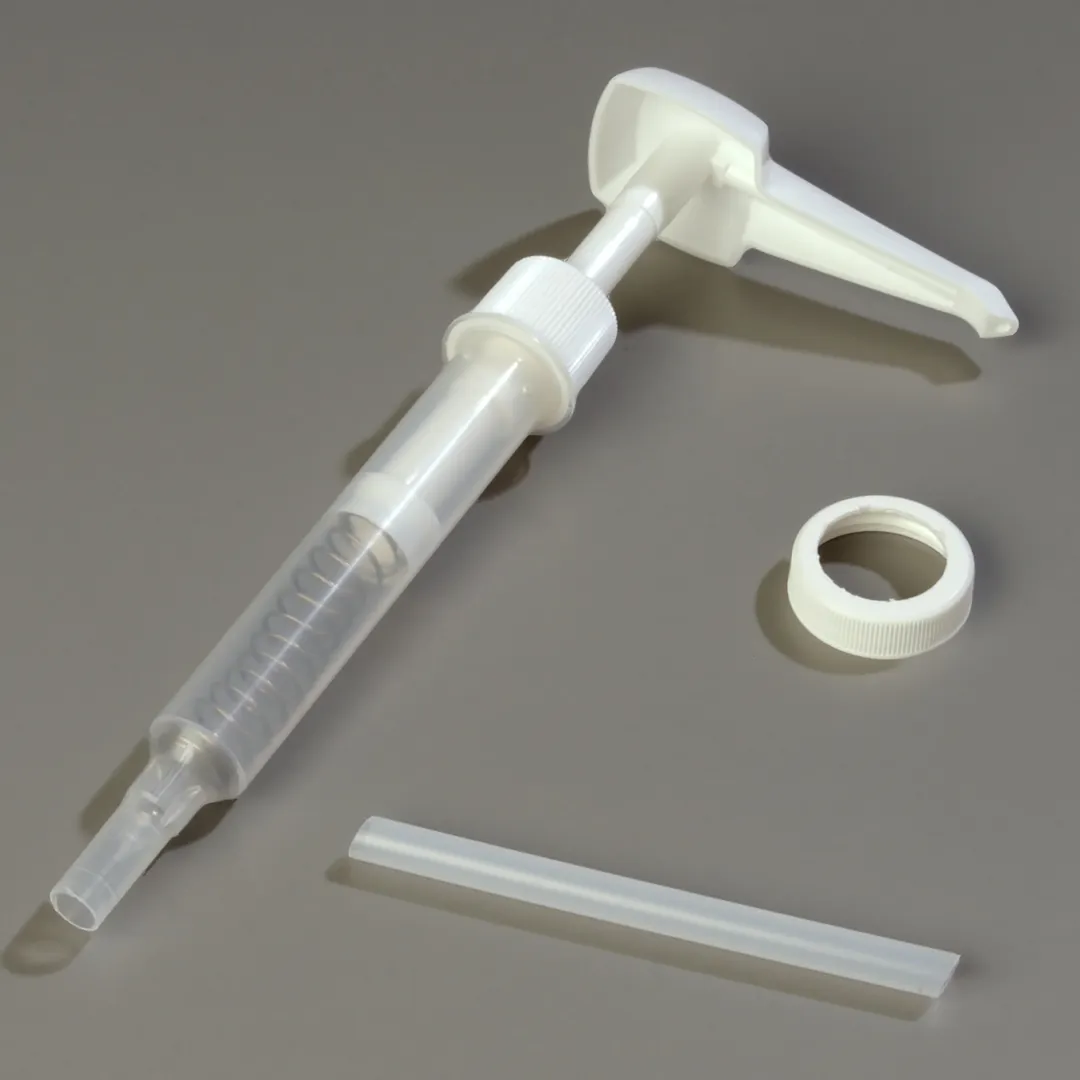 Carlisle 3831038P Condiment Syrup Pump Set, 1/2 or 1 oz., 5" Dip Tube, 1-1/2" Lid, Plastic, White - Set