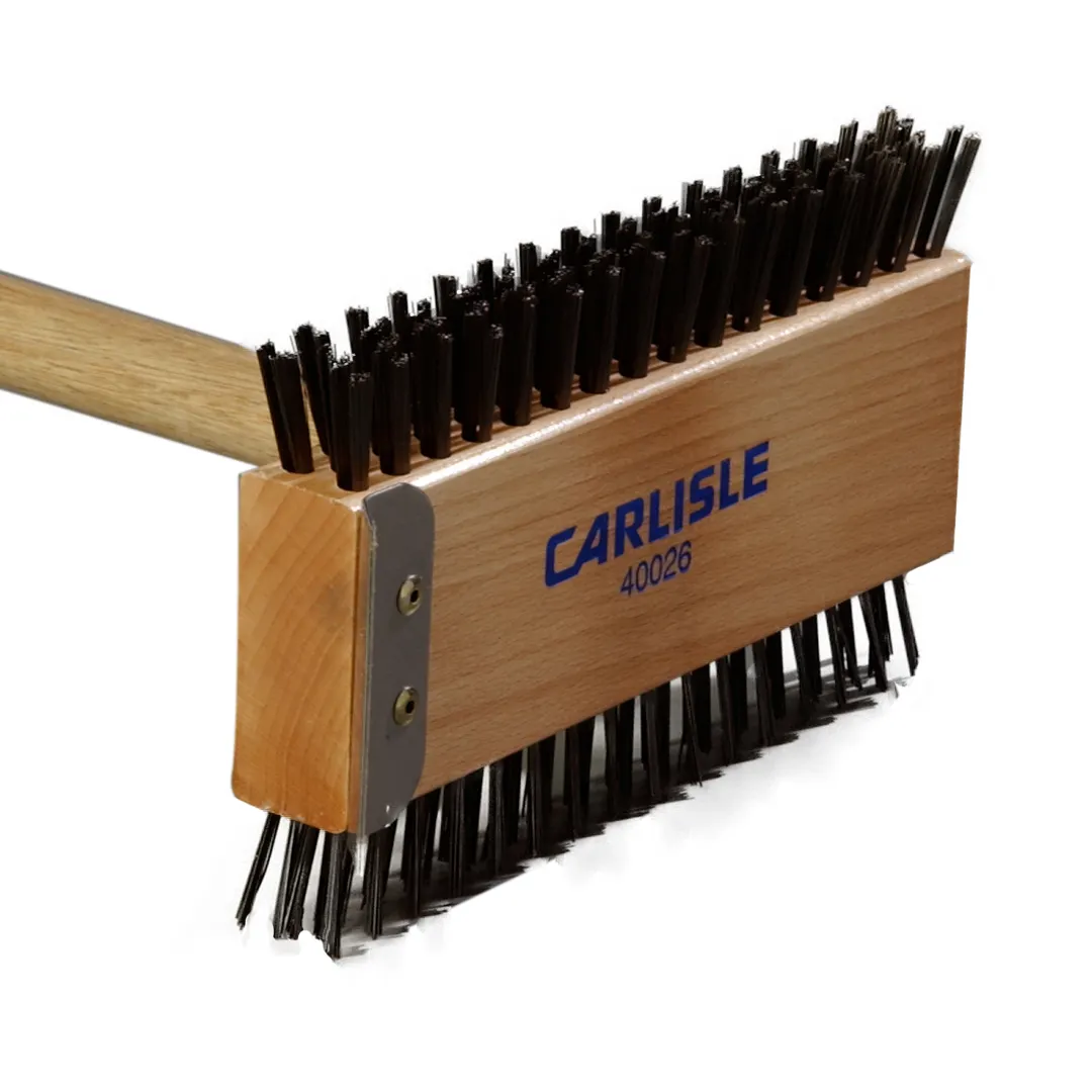 Carlisle 4002600 Broiler Brush, 30"L, Wood Handle, Dual‑Sided 1" Steel Bristles, End Scraper
