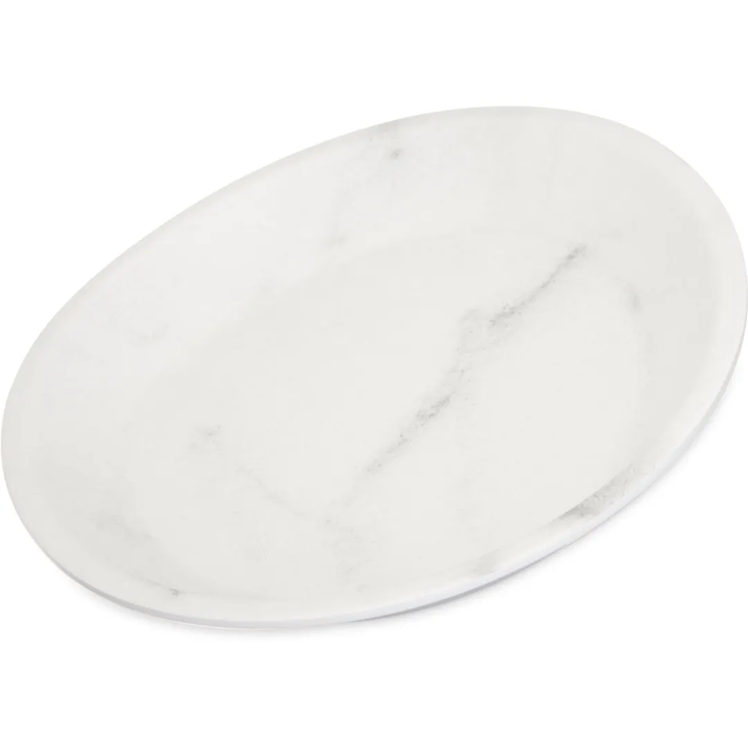 Carlisle 5310137 Plate, 15 oz 10" Oblong Coupe, Melamine White Marble Matte Finish, NSF Certified