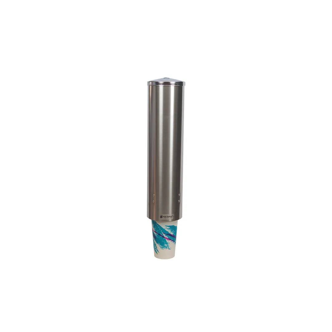 Carlisle C3450SS Wall Mount Cup Dispenser, 16" Tube, Stainless Steel, Fits 8-24 oz Cups