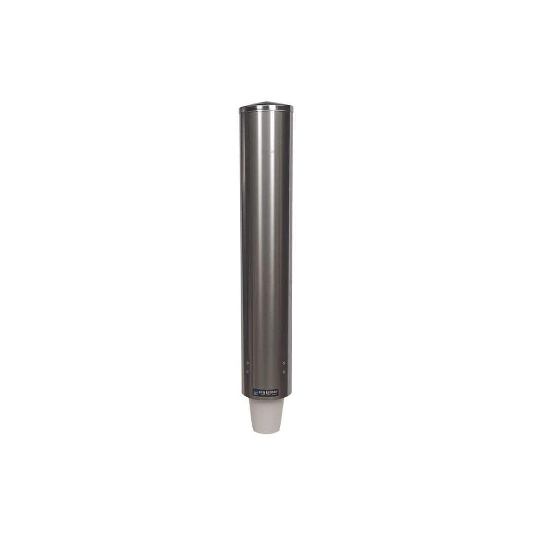 Carlisle C4400PF Wall Mount Cup Dispenser, 23" Tube, Stainless Steel, 12-24 oz Cups