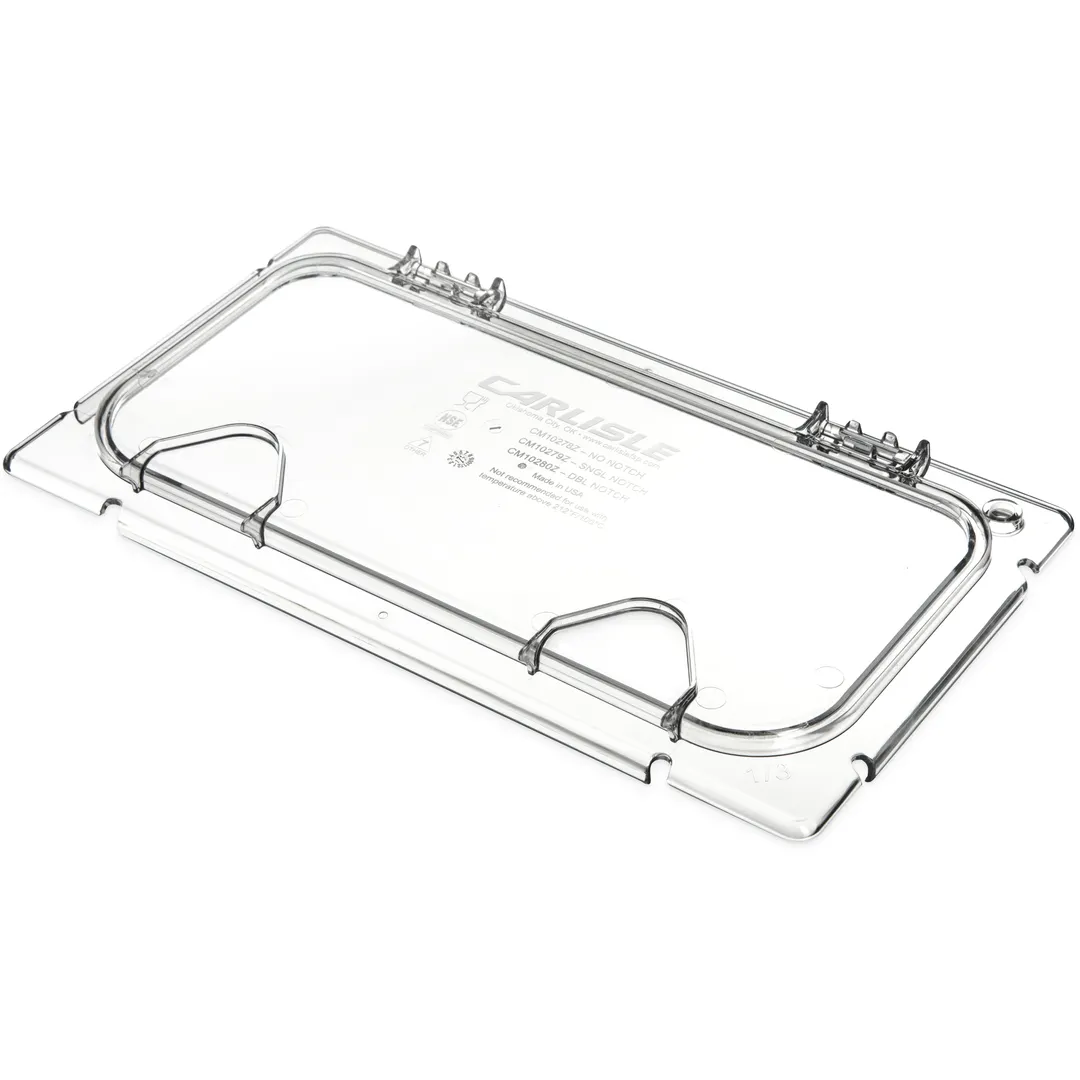 Carlisle CM10279Z07 EZ Access Lid, 1/3 Size, Clear Poly, Hinged, Single Notch, Peg Hole & Handle