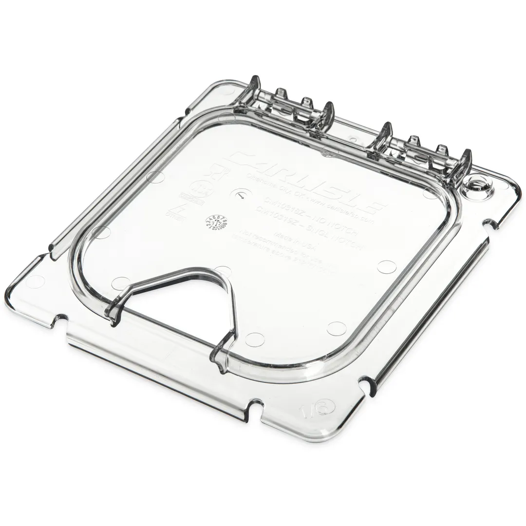 Carlisle CM10319Z07 EZ Access Lid, 1/6 Size, Polycarbonate, Clear, Hinged, Notched, Peg Hole Handle