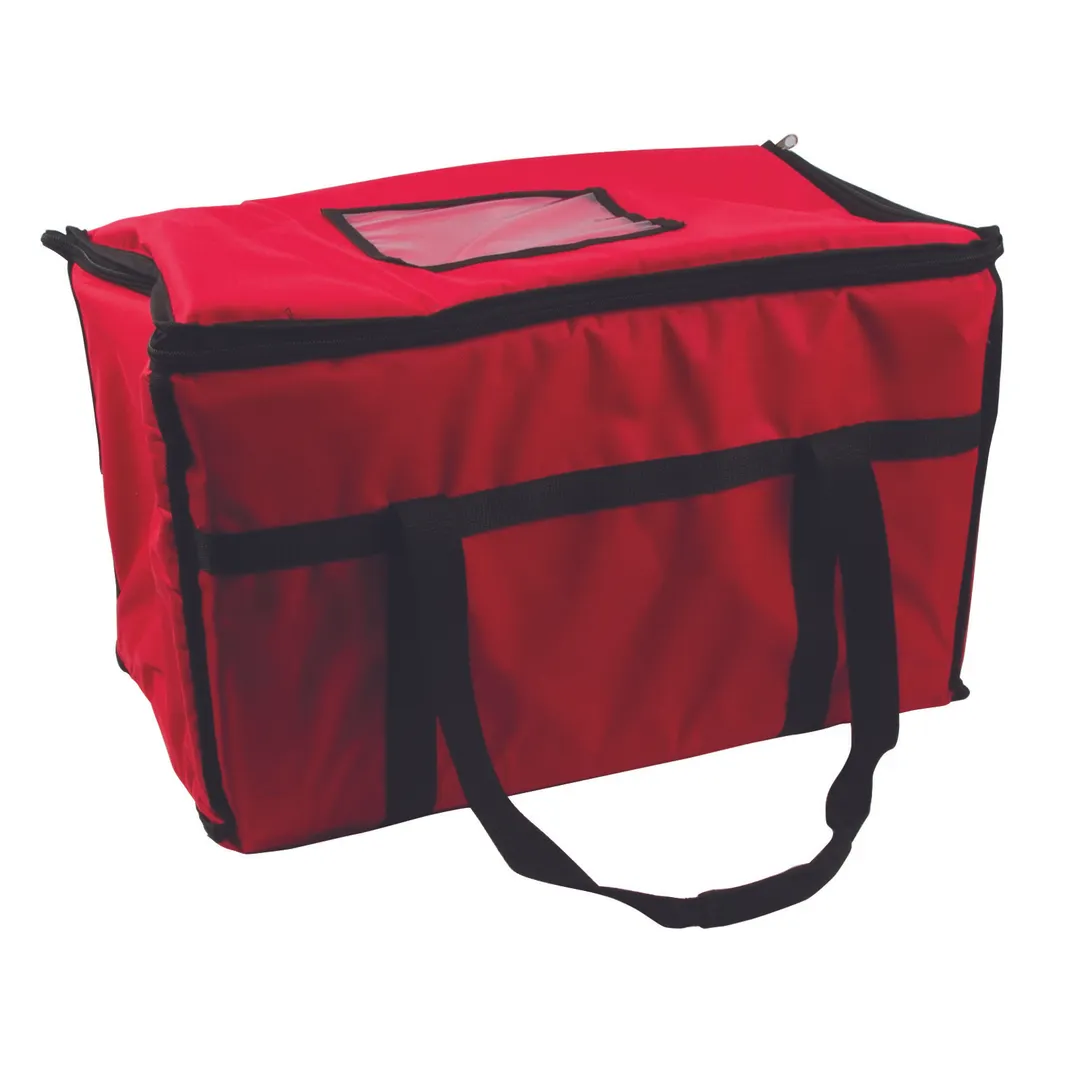 Carlisle FC2212-RD San Jamar Insulated Food Carrier, 22"W x 12"D x 12"H, Heavy Vinyl Exterior, 1" Foam Insulation, Coated Nylon Lining, Cherry/Black, 2 Handles & Zipper Closure