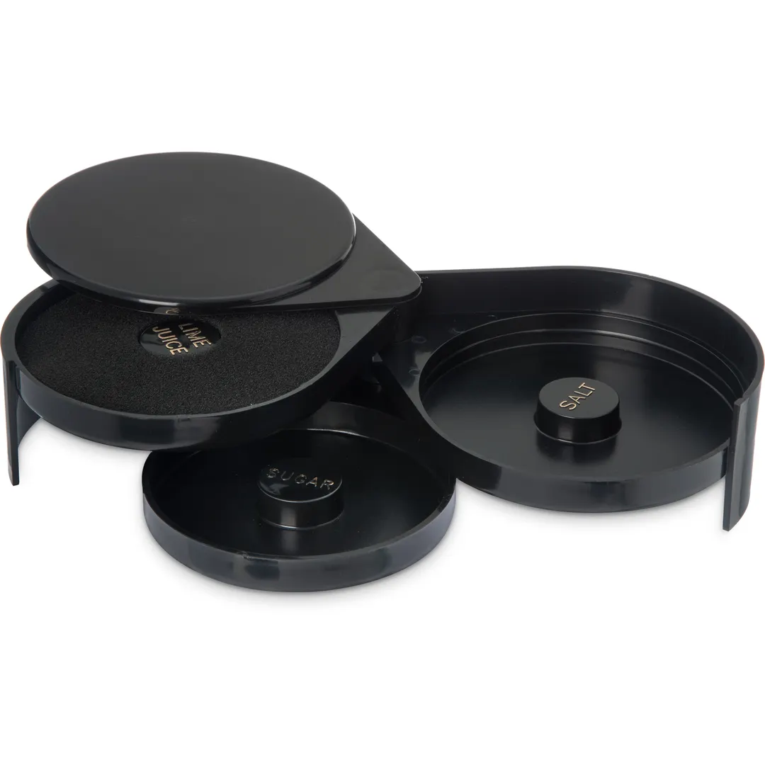 Carlisle GR0903 3-Tier Margarita Glass Rimmer, 6-1/4" Dia. Swing Trays, Black Acrylic