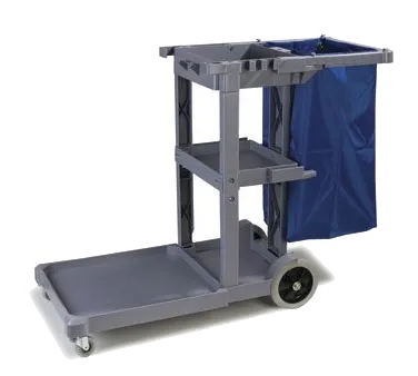 Carlisle JC1945L23 Platform Janitorial Cart with 3 Shelves, 22"L Bucket Platform, 23-Gallon Waste Container, 25-Gallon Nylon Bag, 3" Non-Marking Swivel Casters, 8" Rear Wheels, Polyethylene, Gray