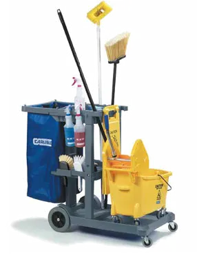 Carlisle JC1945S23 Platform Janitorial Cart with 3 Shelves, 17"L Bucket Platform, 23-Gal Waste Container, 25-Gal Nylon Bag, 3" Non-Marking Casters, 8" Rear Wheels, Polyethylene, Gray