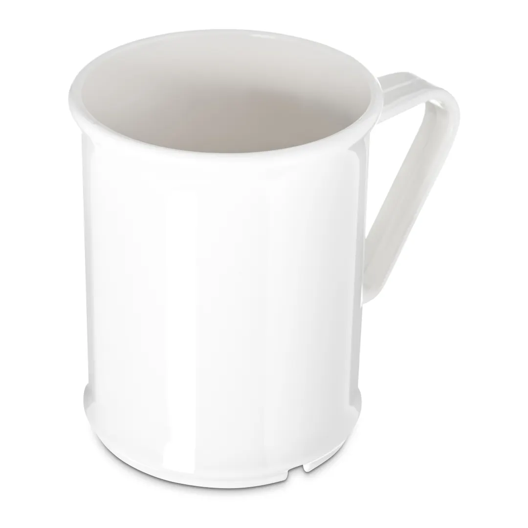 Carlisle PCD79602 - 9.6 oz White Polycarbonate Mug, Dishwasher Safe, -40°F to 212°F, NSF Certified