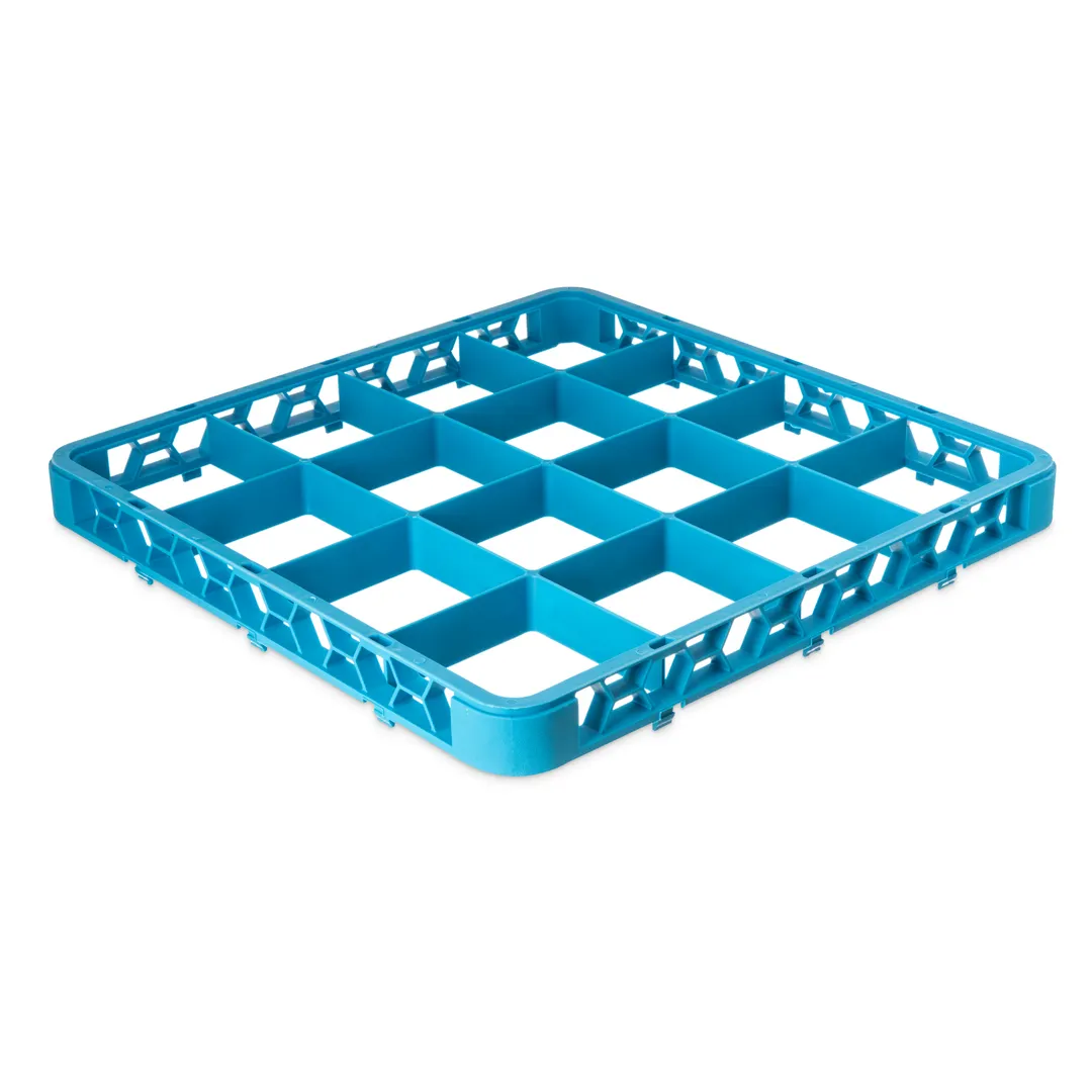 Carlisle RE1614 OptiClean Divided Glass Rack Extender, Full-Size, 16 Compartments (4-7/16" x 4-7/16"), Double-Wall Reinforced Polypropylene, Textured Blue Finish, NSF