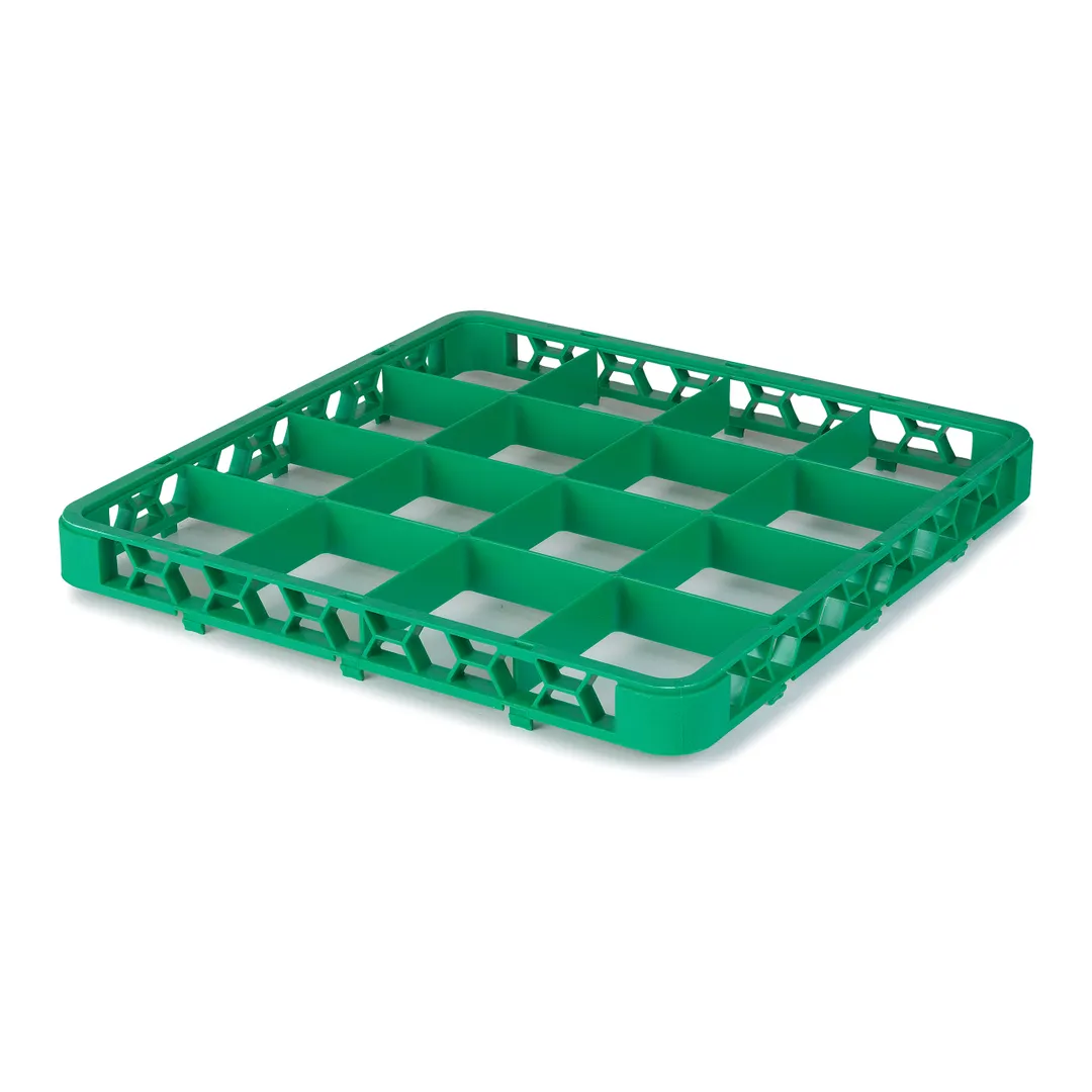 Carlisle RE16C09 OptiClean Divided Glass Rack Extender, Full-Size 16-Compartment (4-7/16" x 4-7/16"), Green, Double-Wall Reinforced Polypropylene, Textured Finish, Color-Coded, Positive Stacking, Four-Way Tracking