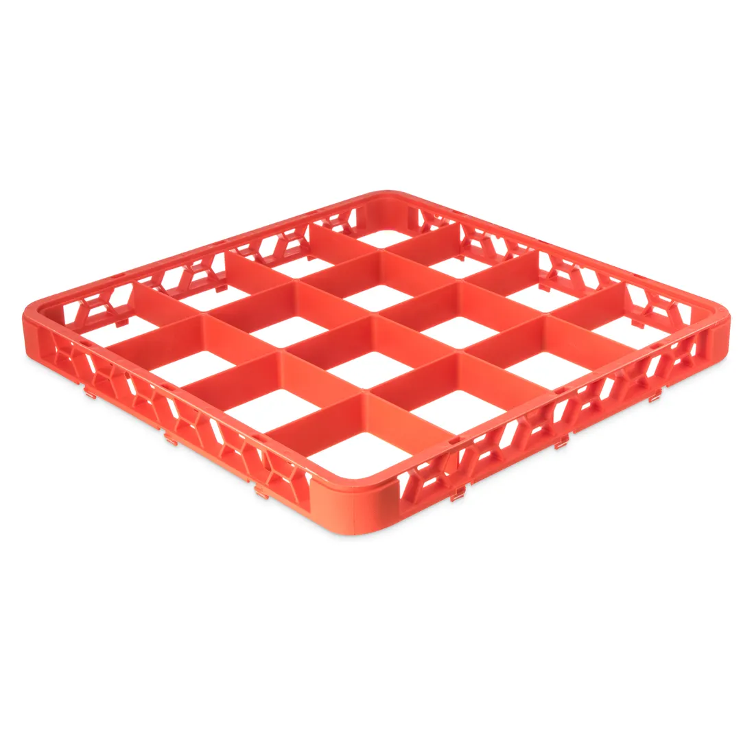 Carlisle RE16C24 OptiClean Divided Glass Rack Extender, Full-Size 16 Compartments (4-7/16" x 4-7/16"), Orange Double-Wall Polypropylene, Color-Coded, Positive Stacking, Four-Way Tracking, Textured Finish, NSF