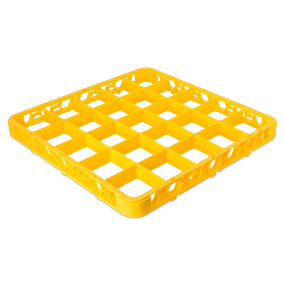 Carlisle RE25C04 OptiClean Divided Glass Rack Extender, Full-Size 25 Compartments (3-1/2" x 3-1/2"), Yellow, Double-Wall Reinforced Polypropylene, Textured Finish, 1.57" Inside Height, Positive Stacking & Four-Way Tracking