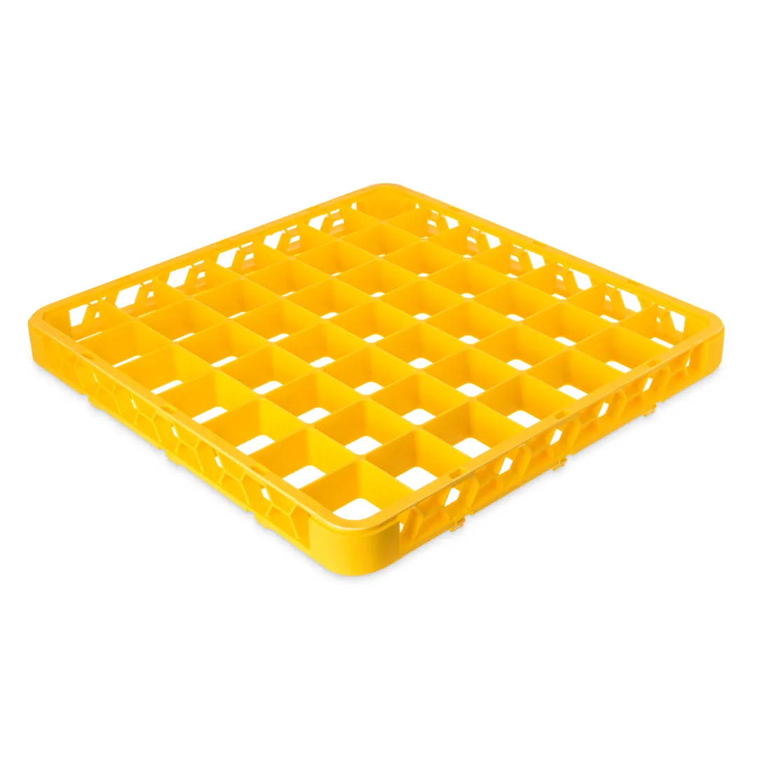 Carlisle RE49C04 OptiClean™ Divided Glass Rack Extender, Full-Size 49-Compartment (2-3/8" x 2-3/8"), Yellow Double-Wall Polypropylene, Textured, Color-Coded, Positive Stack, Four-Way Tracking, 1.57" Height