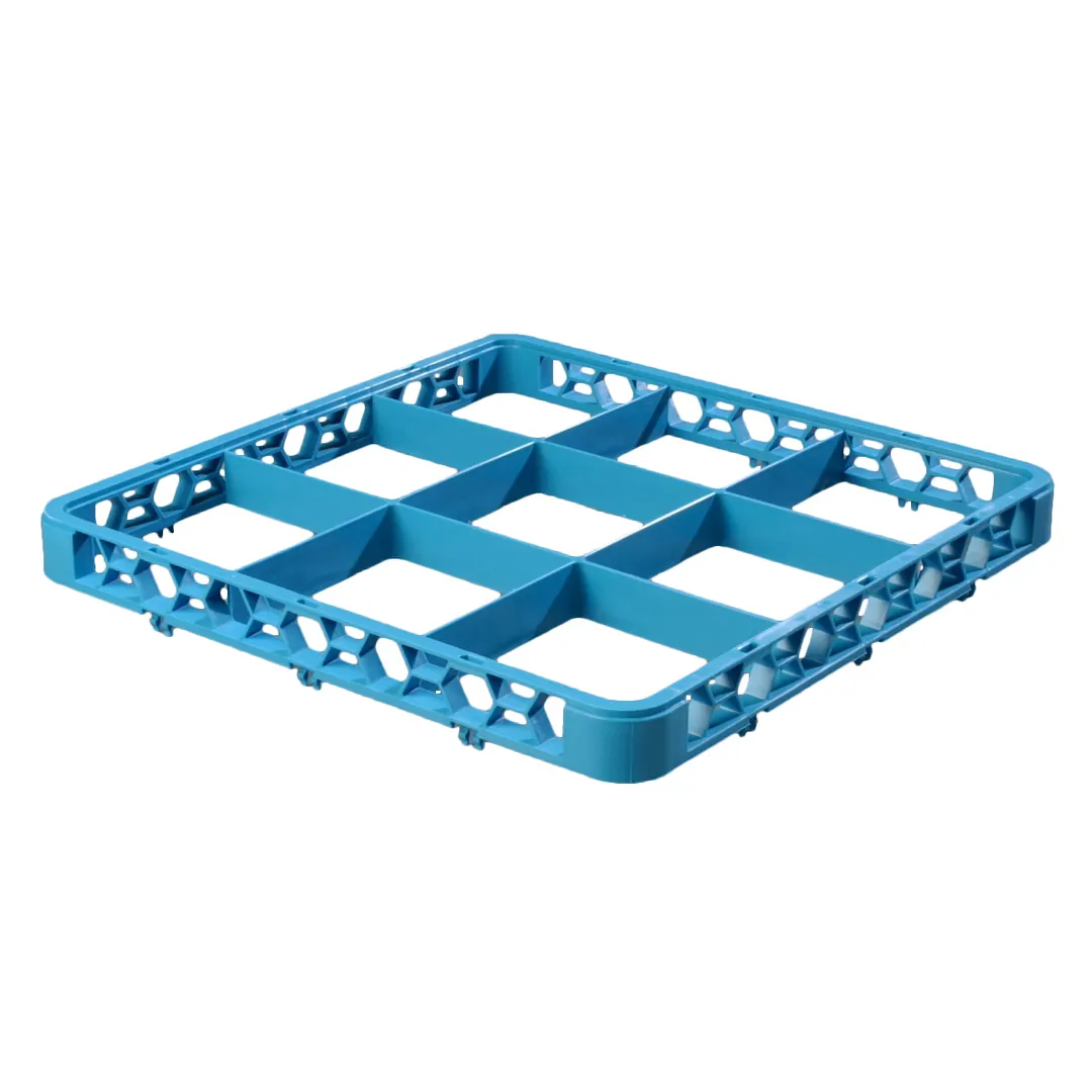Carlisle RE914 OptiClean Divided Glass Rack Extender, Full-Size 9-Compartment (5-13/16" x 5-13/16"), Blue Textured Polypropylene with Positive Stacking & Four-Way Tracking