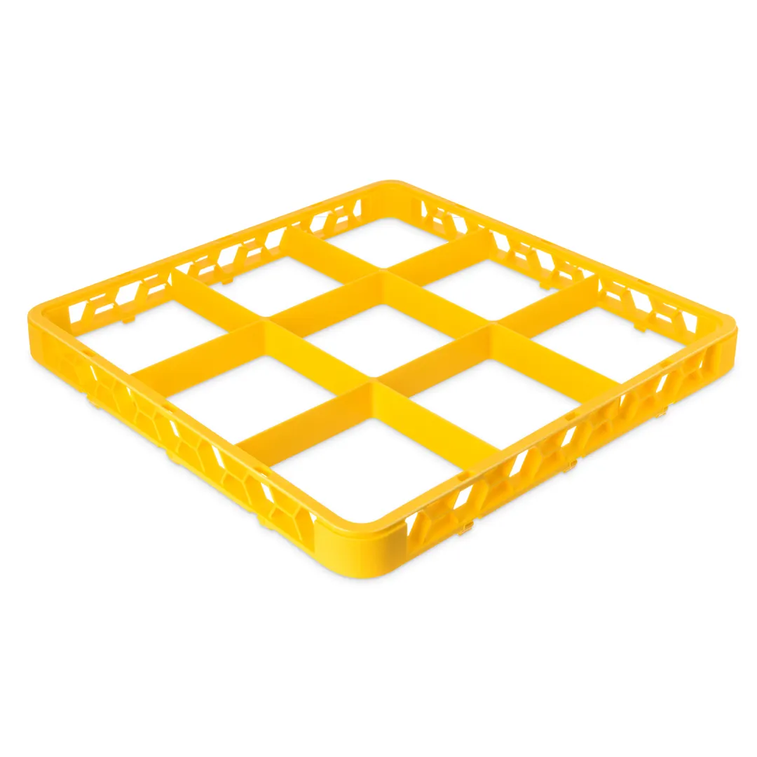 Carlisle RE9C04 OptiClean Divided Glass Rack Extender, Full-Size, 9 Compartments (5-13/16" x 5-13/16"), Yellow, Textured Finish, Double-Wall Reinforced Polypropylene, 1.57" Inside Height