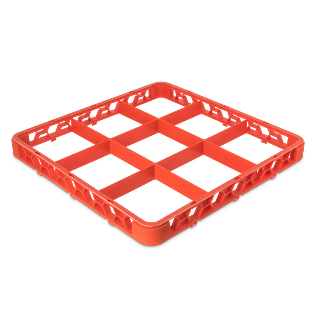 Carlisle RE9C24 OptiClean Divided Glass Rack Extender, Full-Size, 9 Compartments (5-13/16" x 5-13/16"), Color-Coded Orange, Double-Wall Reinforced Polypropylene, Textured Finish, 1.57" Height