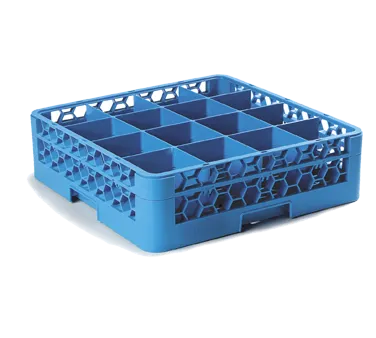 Carlisle RG16-114 OptiClean™ 16-Compartment Blue Glass Rack, 4-7/16" x 4-7/16", Polypropylene, Textured Finish, Double-Wall, NSF, Holds Glasses Up to 4-3/16" Diameter, Quick-Drain, Positive Stacking, Four-Way Tracking, Comfort Curve Handles