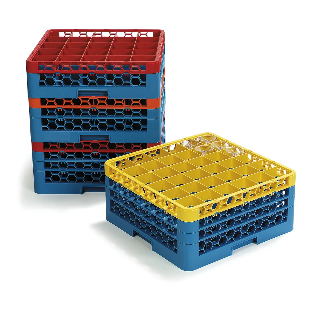 Carlisle RG25-1C410 OptiClean™ Full‑Size Glass Rack, 25 Compartments (3½" x 3½"), Red/Blue Polypropylene, NSF