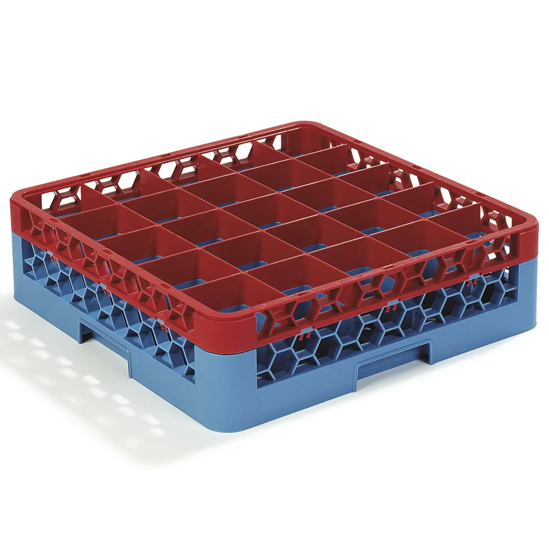Carlisle RG25-1C410 OptiClean™ Full‑Size Glass Rack, 25 Compartments (3½" x 3½"), Red/Blue Polypropylene, NSF