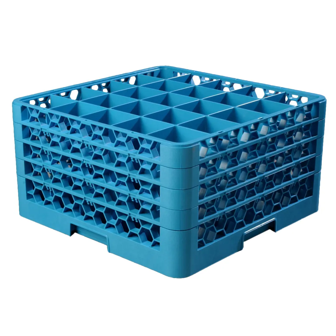 Carlisle RG25-414 Dishwasher Glass Rack, 25‑Compartment Blue Polypropylene, Quick Drain, Handles