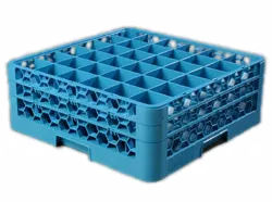 Carlisle RG36-214 OptiClean Glass Rack, 36 Compartments with 2 Extenders, Full-Size, 2-11/16" Diameter Capacity, 6-3/4" Height, Blue Polypropylene, Textured Finish, NSF Certified