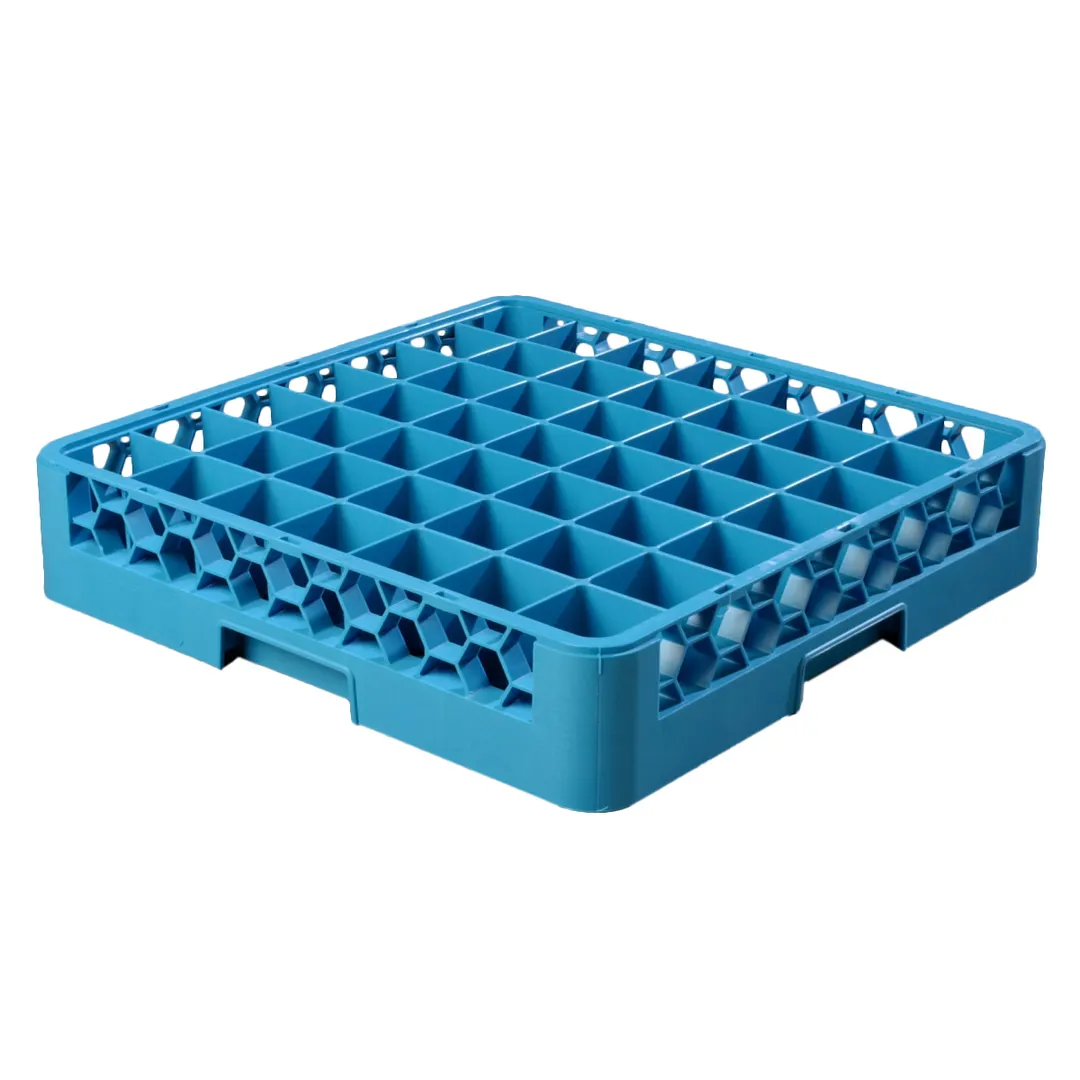 Carlisle RG4914 OptiClean™ 49-Compartment Glass Rack (2-3/8" x 2-3/8"), Holds Up to 2-1/8" Diameter, 3-1/4" Height, Double-Wall, Quick Draining, Positive Stacking, Four-Way Tracking, Comfort Curve Handles, Polypropylene, Textured Finish, Blue, NSF