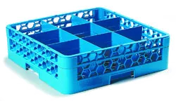 Carlisle RG9-114 OptiClean 9-Compartment Dishwasher Glass Rack, 5-13/16" x 5-13/16" Compartments, Blue Polypropylene with Textured Finish, Holds Glasses up to 5-9/16" Diameter, Double-Wall Construction, NSF