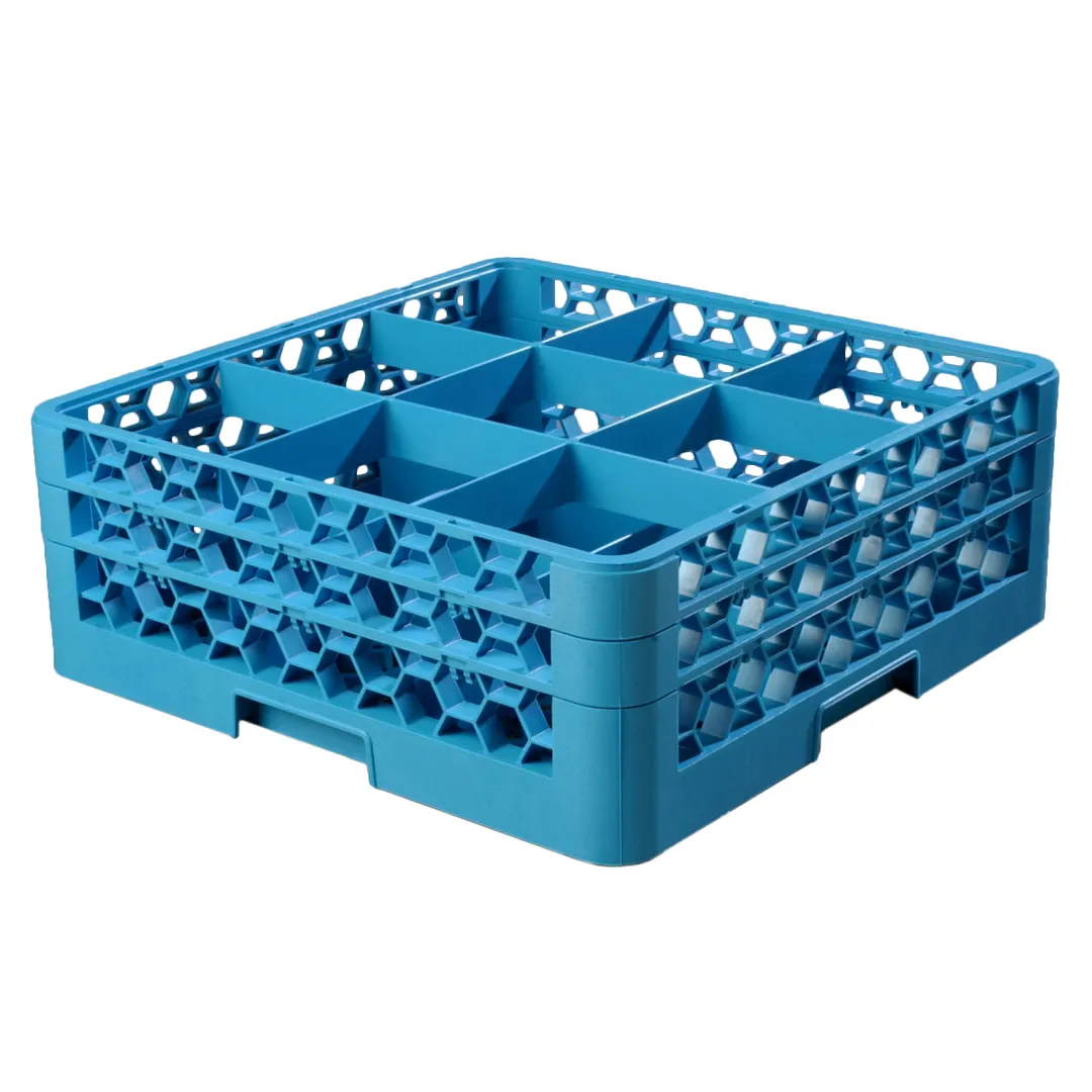 Carlisle RG9-214 OptiClean™ Dishwasher Glass Rack, 9‑Compartment Blue Polypropylene, with Extenders, NSF