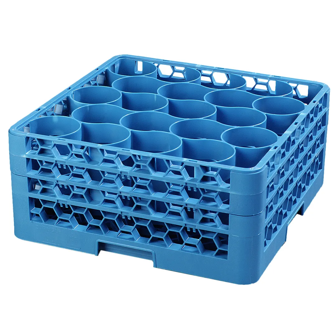 Carlisle RW20-214 OptiClean NeWave Glass Rack, 20 Rounded Compartments, 3 Sure-Lock Extenders, Holds Glasses up to 3-9/16" Diameter & 8-1/2" Height, Polypropylene, Textured Blue, NSF Certified, BPA Free, Made in USA