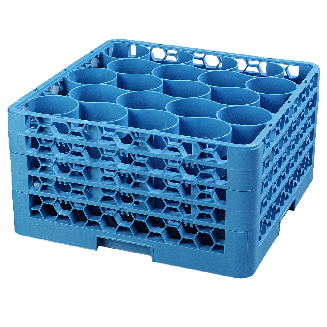 Carlisle RW20-314 OptiClean™ NeWave™ Glass Rack with 20 Rounded Compartments, 3-9/16" Diameter Capacity, 10-1/4" Height, Blue Polypropylene Textured Finish, Double-Wall Construction, 4 Sure-Lock Extenders, NSF & BPA Free