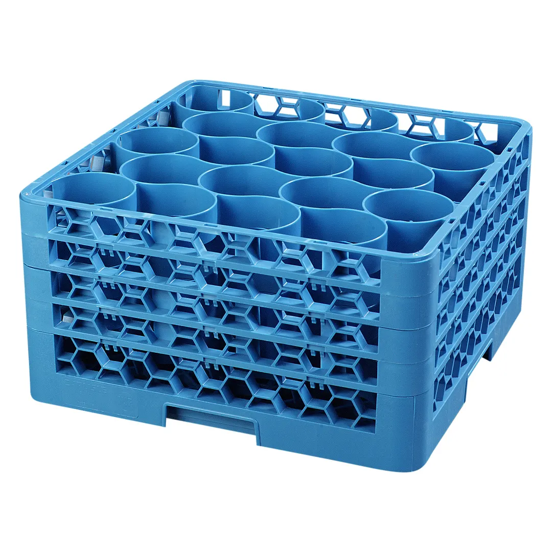 Carlisle RW20-314 OptiClean™ NeWave™ Glass Rack with 20 Rounded Compartments, 3-9/16" Diameter Capacity, 10-1/4" Height, Blue Polypropylene Textured Finish, Double-Wall Construction, 4 Sure-Lock Extenders, NSF & BPA Free