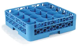 Carlisle RW2014 OptiClean™ NeWave™ Full‑Size Dishwasher Glass Rack, Blue Polypropylene, 20 Rounded Compartments, 5.5" Height, Double‑Wall, Quick Draining, Four‑Way Tracking Handles