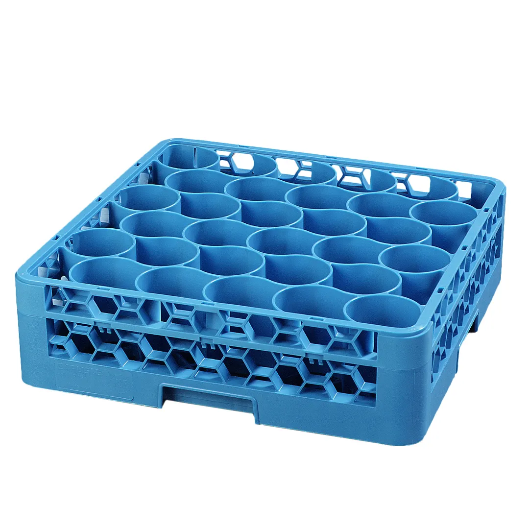 Carlisle RW3014 OptiClean™ NeWave™ Full‑Size Dishwasher Glass Rack, Blue Polypropylene, 30 Rounded Compartments, 2‑7/8" Diameter, Double‑Wall Quick Drain, Four‑Way Tracking Handles