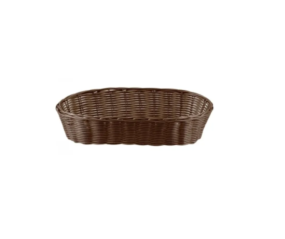 Concasse MCCETA090403C Oval Woven Plastic Serving Basket, 9" x 4½" D x 3¼" H, Brown Food Tray