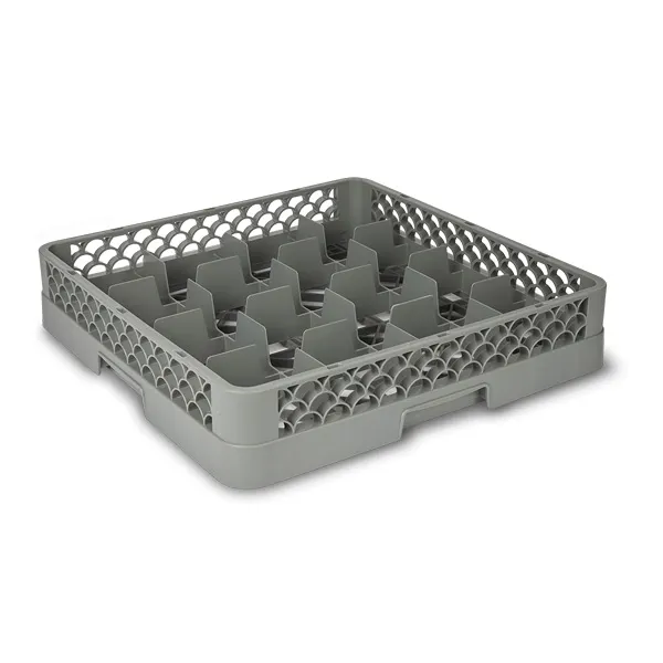 Concasse MCRAC16 Glass & Cup Dishwasher Rack, 20"W x 20"D x 4"H, 16 Compartments, Grey, 2"-4" Max Glass Height & Diameter