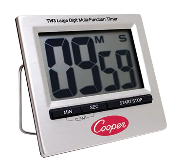 Cooper-Atkins TW3-0-8 Digital Timer, 2-1/2" x 1-1/2" LCD, Water‑Resistant, Stainless Steel - 36/Case