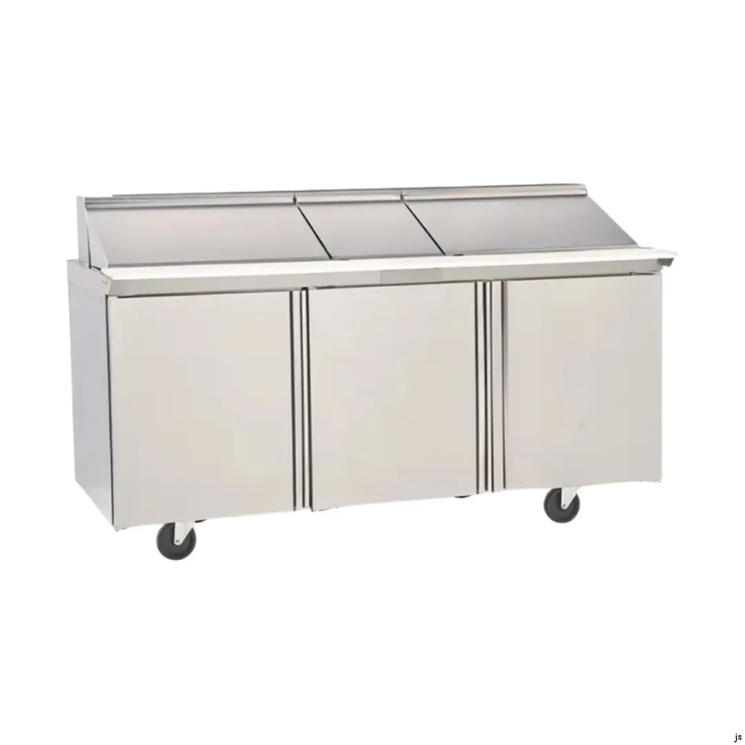 Delfield 4472NP-18 72" 3-Section Sandwich/Salad Prep Table, 3 Doors, 18 Pans, Stainless Steel