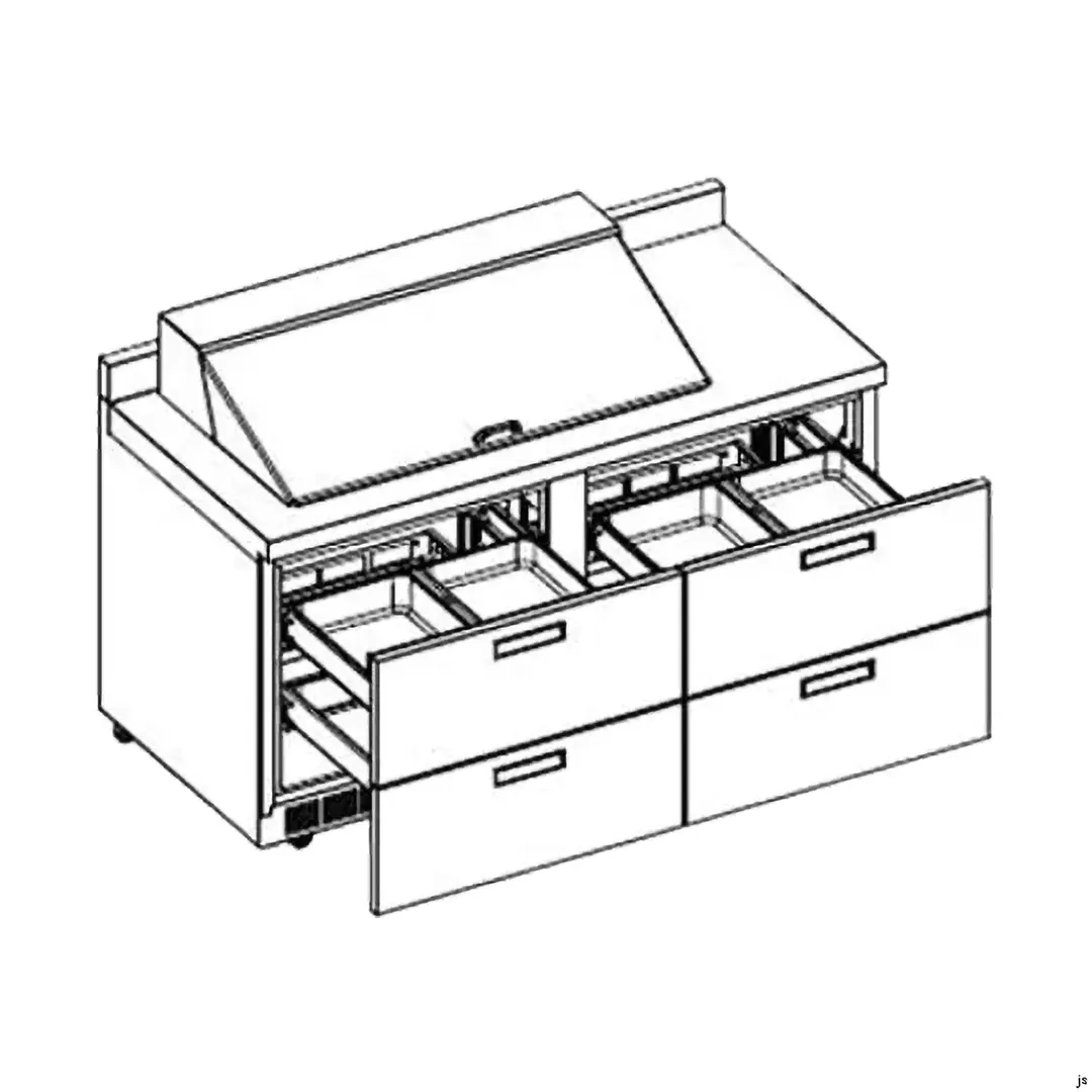 Delfield STD4464NP-18M 64" 2-Section Mega Top Sandwich and Salad Prep Table, 4 Drawers, 18 Pans