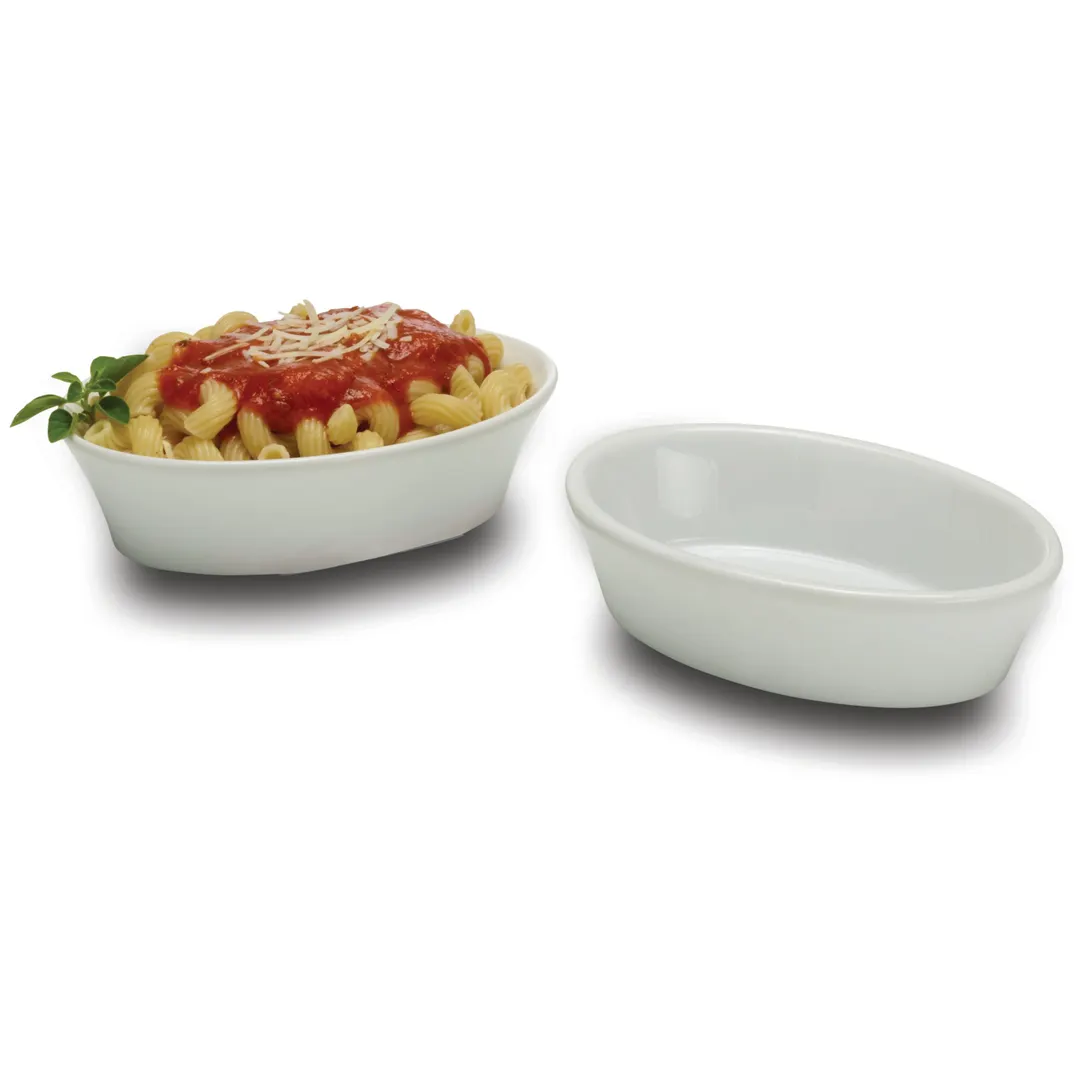 Dinex DX10CASS02A - 10 oz White China Casserole Dish, Wide Rim, Dishwasher Safe, No Cover - 1/Case