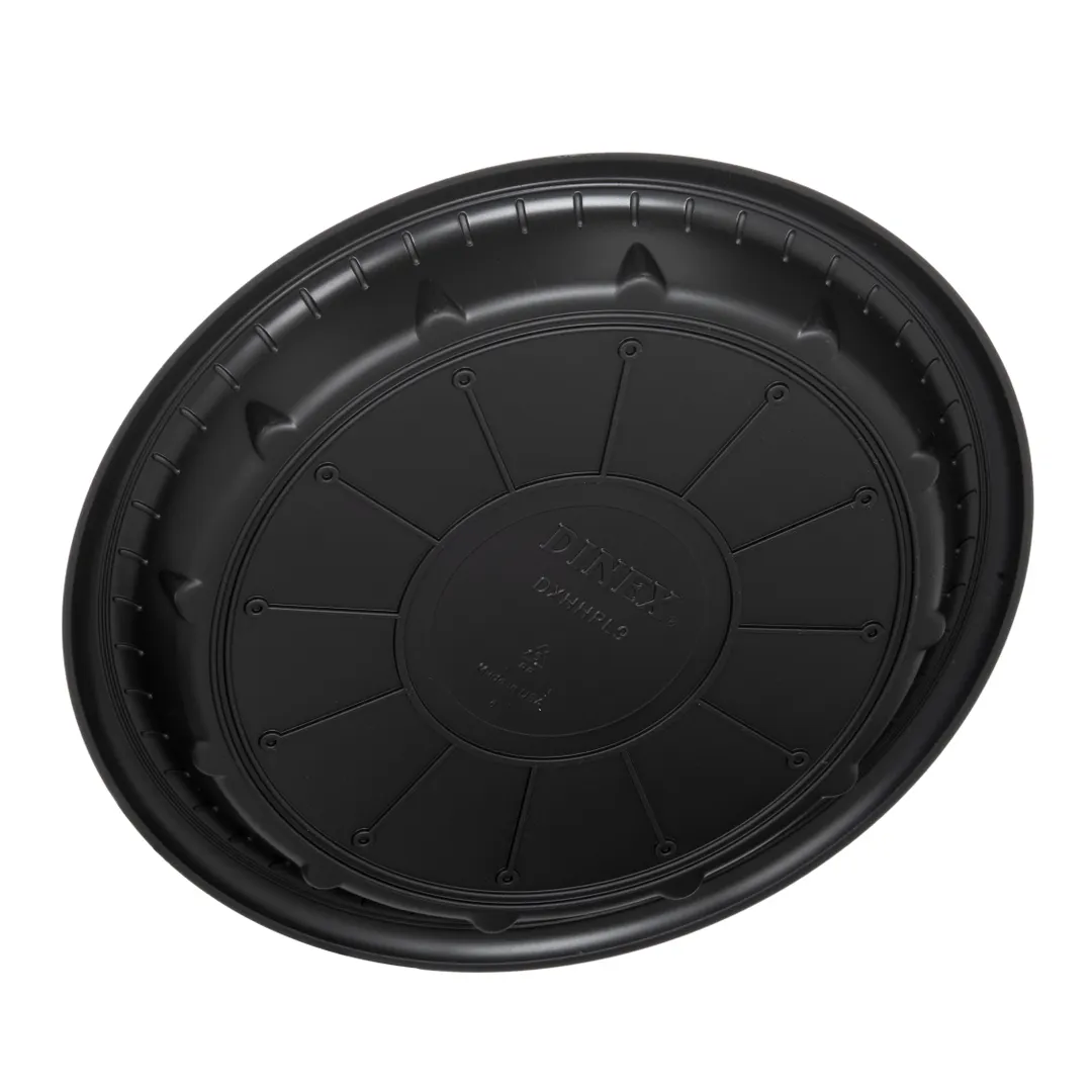Dinex DXHHPL703 - 8" Black Disposable Plate with Wide Rim, High Heat Safe, Recyclable Polypropylene