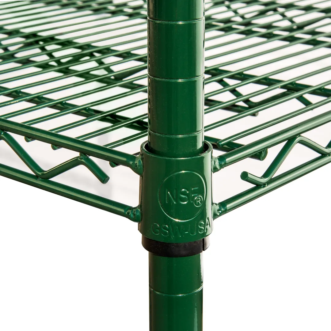 GSW USA WSE-P08 Wire Shelving Post – 8in Height, Green Epoxy Coated, Stationary, Includes Cap and Leveling Foot for Restaurant Shelving