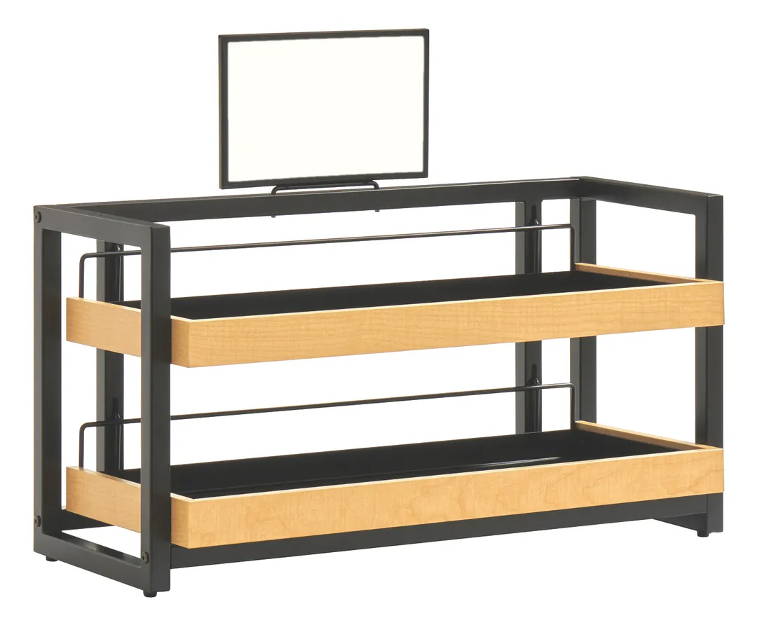 Hubert 79191 Display Stand, 30" x 13" x 24" Black Steel Frame with Maple MDF Shelves - 1/Each