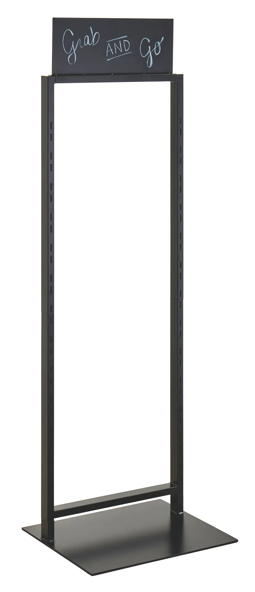 Hubert 90089 Display Tower with Sign, 23" W x 19-1/3" D x 71-1/10" H, Four Shelves, Black Steel Frame